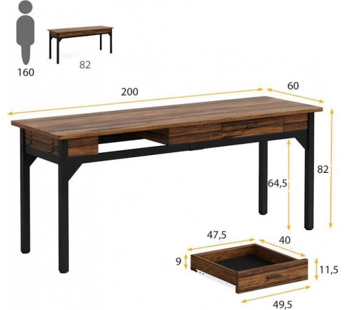 Письмовий стіл із 2 ящиками 82×200×60 см — MSMLOFT