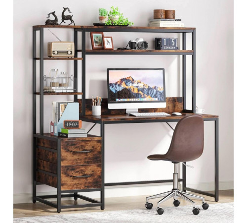 Письмовий стіл із 2 ящиками та полицями — MSMLOFT (154×140×55 см)