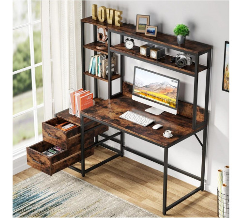 Письмовий стіл із 2 ящиками та полицями — MSMLOFT (154×140×55 см)