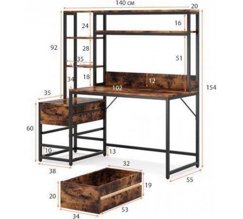Письменный стол с 2 ящиками и полками — MSMLOFT (154×140×55 см)