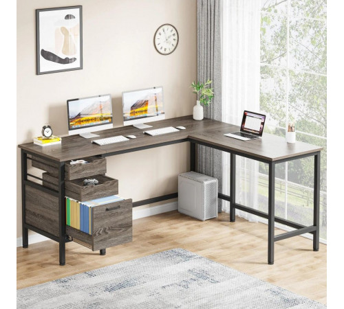 Кутовий L-подібний письмовий стіл з шухлядами