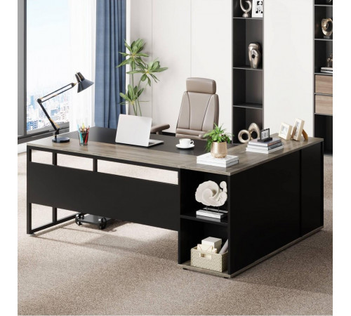 Письмовий стіл L‑форми з полицями та тумбою