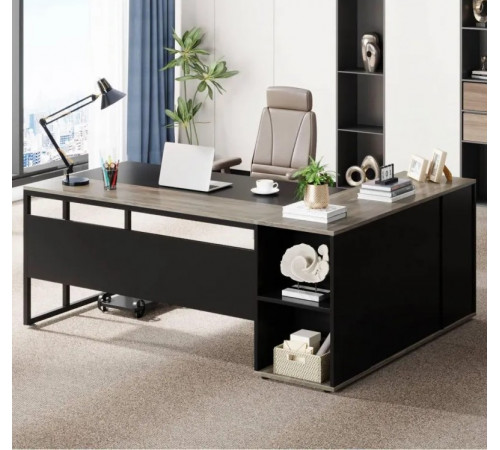 Письменный стол L-формы с полками и тумбой