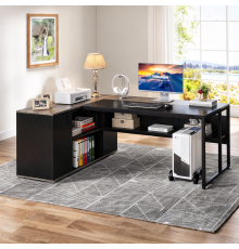 Письменный стол L-образной формы с полками и тумбой