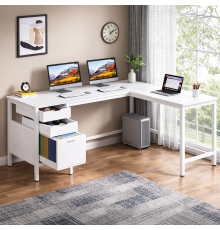 Письменный стол L-образный угловой с ящиками, белый.
