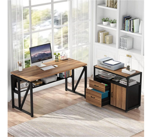 Г-образный стол с шкафом для файлов — 140×60×75 см