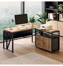 Письменный стол Г-образный с полками и мобильным шкафом для файлов