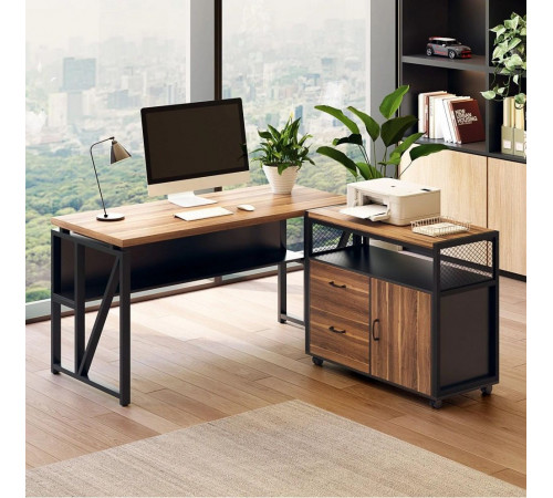 Г-образный стол с шкафом для файлов — 140×60×75 см