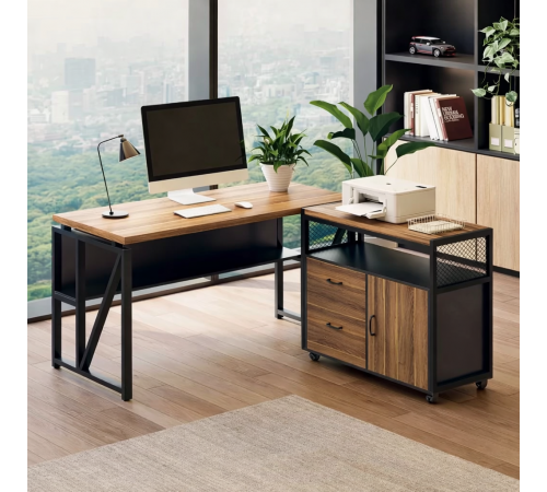 Г-образный стол с шкафом для файлов — 140×60×75 см