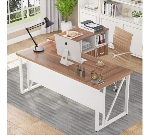 L‑образный стол с тумбой для файлов