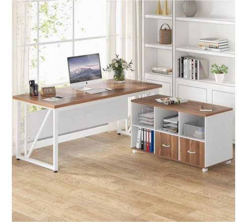 L‑образный стол с тумбой для файлов