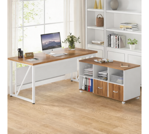 L‑образный стол с тумбой для файлов