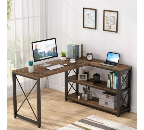 Письмовий стіл двосторонній L‑форми з полицями 