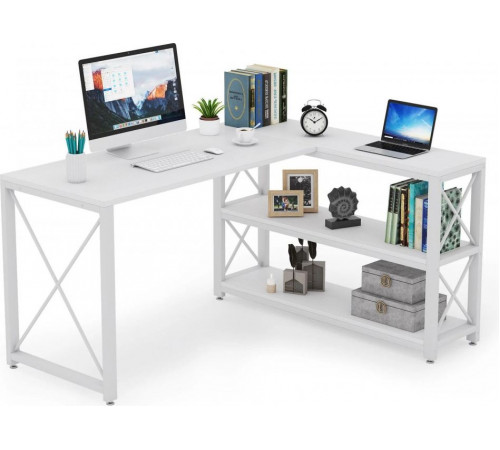 Письмовий стіл двосторонній L‑форми з полицями 