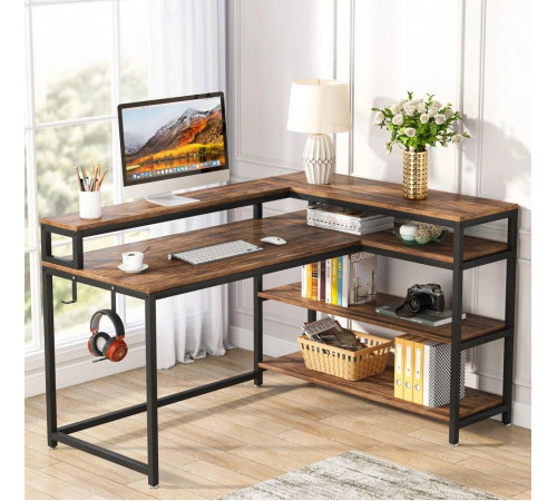 Письменный стол двухсторонний L-образный с полками.