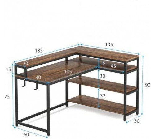 Письменный стол двухсторонний L-образный с полками.