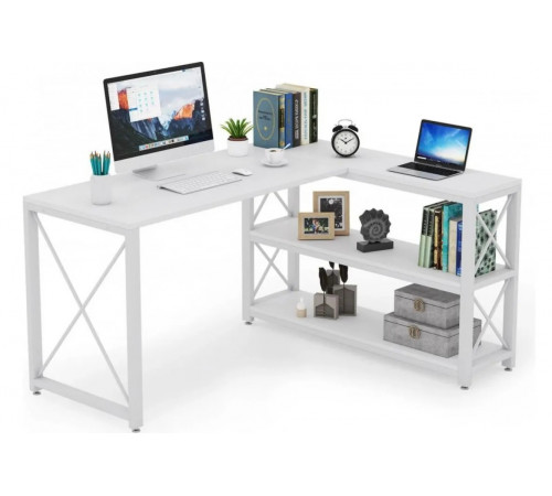 Письменный стол двухсторонний L‑формы с полками