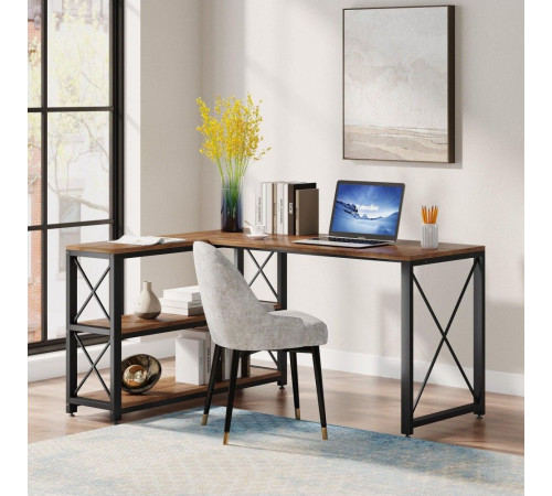 Письмовий стіл двосторонній L‑форми з полицями 