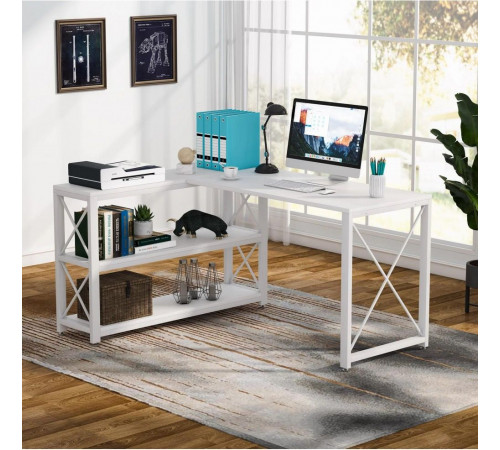 Письмовий стіл двосторонній L‑форми з полицями 