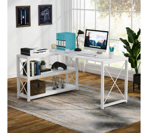 Письменный стол двухсторонний L‑формы с полками