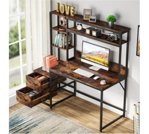 Письменный стол с 2 ящиками и полками — MSMLOFT (154×140×55 см)