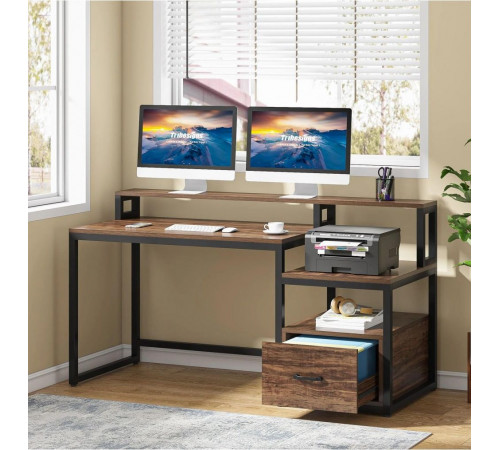 Письменный стол с полками и ящиком для файлов (154×60×90 см)