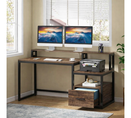 Письменный стол с полками и ящиком для файлов (154×60×90 см)