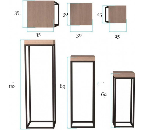 Подставка для растений Billye – набор из 3 шт. (110×35×35 см)