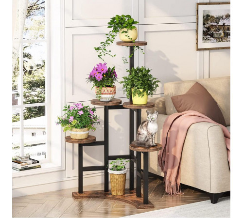 Угловая подставка для цветов 6-ярусная MSM из ДСП и металла, коричневая