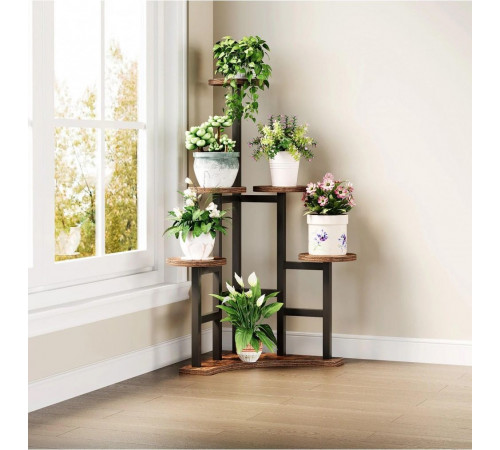 Угловая подставка для цветов 6-ярусная MSM из ДСП и металла, коричневая