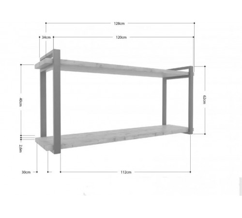 Полиця Айсберг 120 — чорний/білий, металевий каркас + ДСП (128×34×62 см)