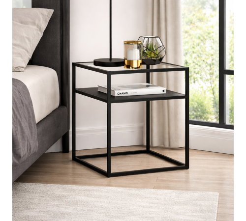 Приставной столик Ada Blackened – стекло и металл в стиле лофт