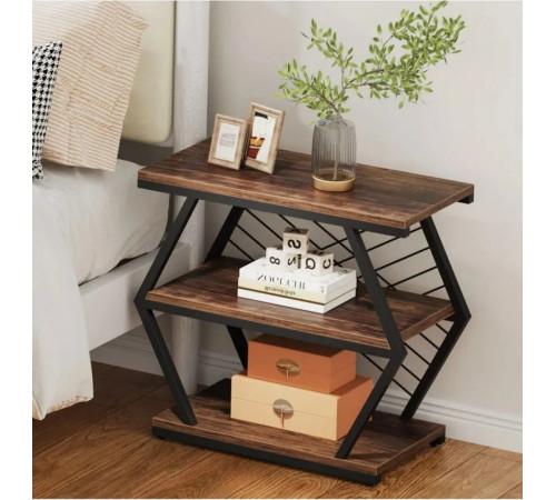 Приставной столик Tribesigns – 3 полки, металлический каркас 65×65×30 см.