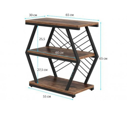 Приставной столик Tribesigns – 3 полки, металлический каркас 65×65×30 см.