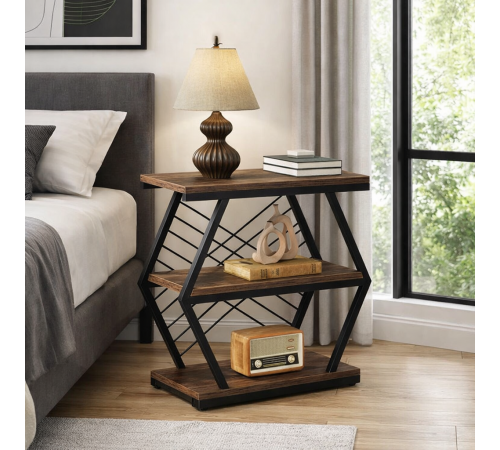 Приставной столик Tribesigns – 3 полки, металлический каркас 65×65×30 см.