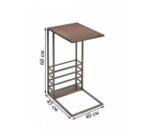 Приставной журнальный столик MSMLOFT – черный каркас, ДСП (60×40×40 см)