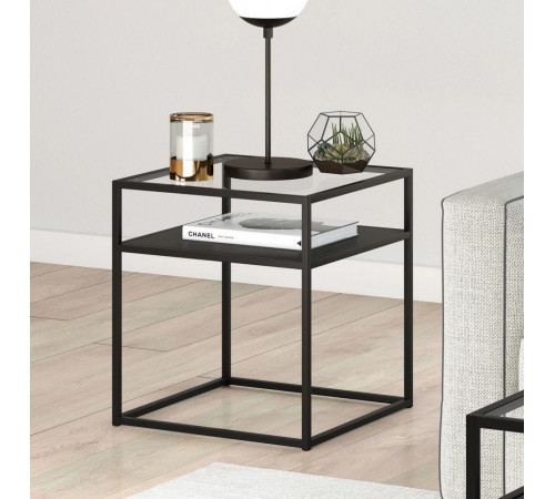 Приставной столик Ada Blackened – стекло и металл в стиле лофт