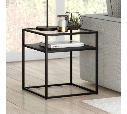 Приставной столик Ada Blackened – стекло и металл в стиле лофт