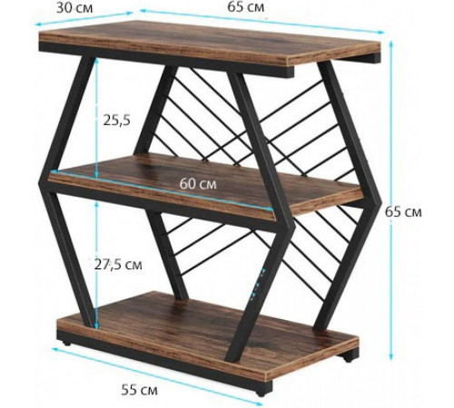 Приставной столик Tribesigns – 3 полки, металлический каркас 65×65×30 см.