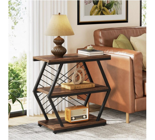 Приставной столик Tribesigns – 3 полки, металлический каркас 65×65×30 см.