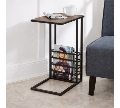 Приставной журнальный столик MSMLOFT – черный каркас, ДСП (60×40×40 см)
