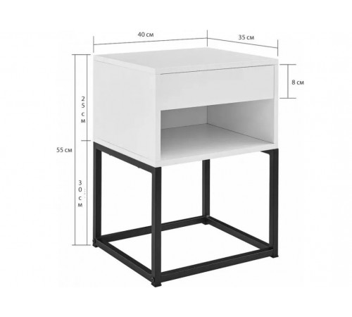 Столик MUSEHOMEINC с выдвижным ящиком и полкой – 55×40×35 см