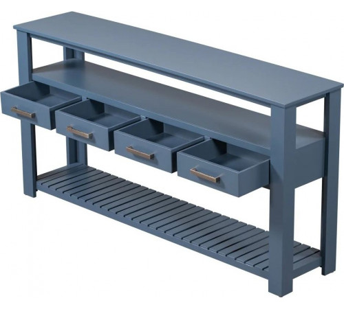 Современный консольный стол с 4 ящиками и 2 полками – темно-синий