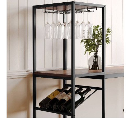 Современный барный стол с местом для хранения бутылок и бокалов.