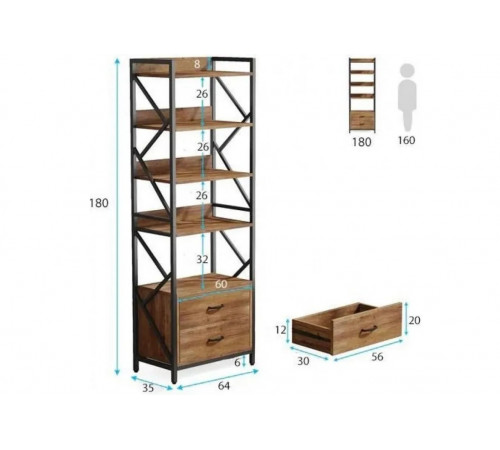 Стеллаж 5-ярусный SKIFF 4 с 2 ящиками, черный