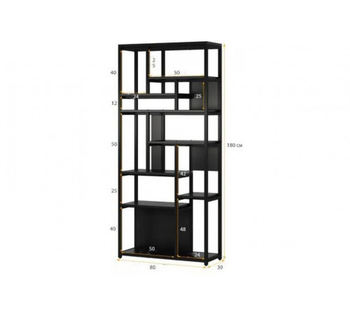 Стеллаж 8-ярусный Etagere 8, черный - высота 180 см, ширина 80 см.