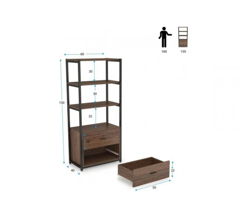 Стеллаж Etagere 4-ярусный с 2 ящиками, белый