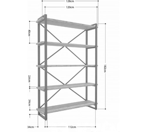 Стеллаж Айсберг Loft 120×182-2 Черный/Графит
