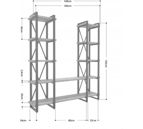 Стеллаж Айсберг Лофт 160×182 см — черный/графит