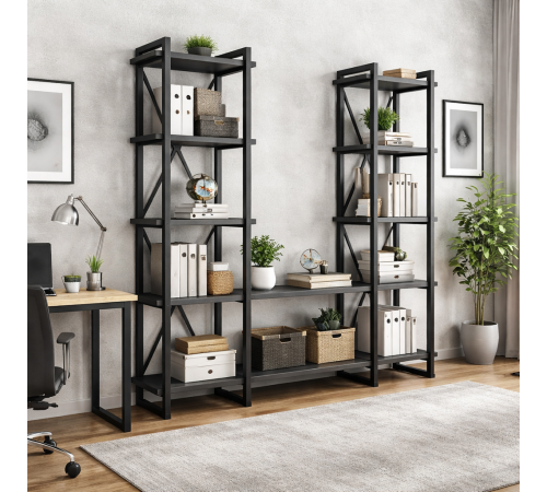 Стеллаж Айсберг Лофт 160×182 см — черный/графит